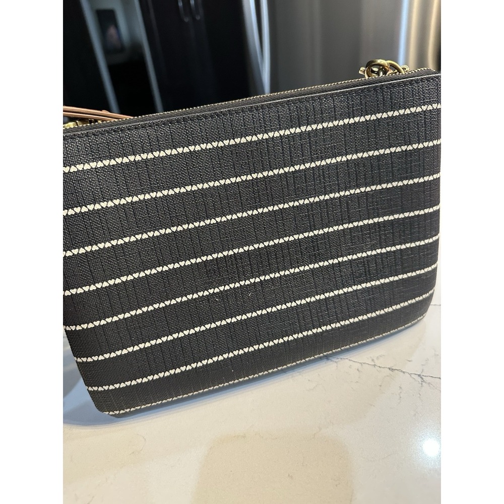 Fossil Black &White Fiona Small Heart Stripes Crossbody Bag Purse - Picture 5 of 9